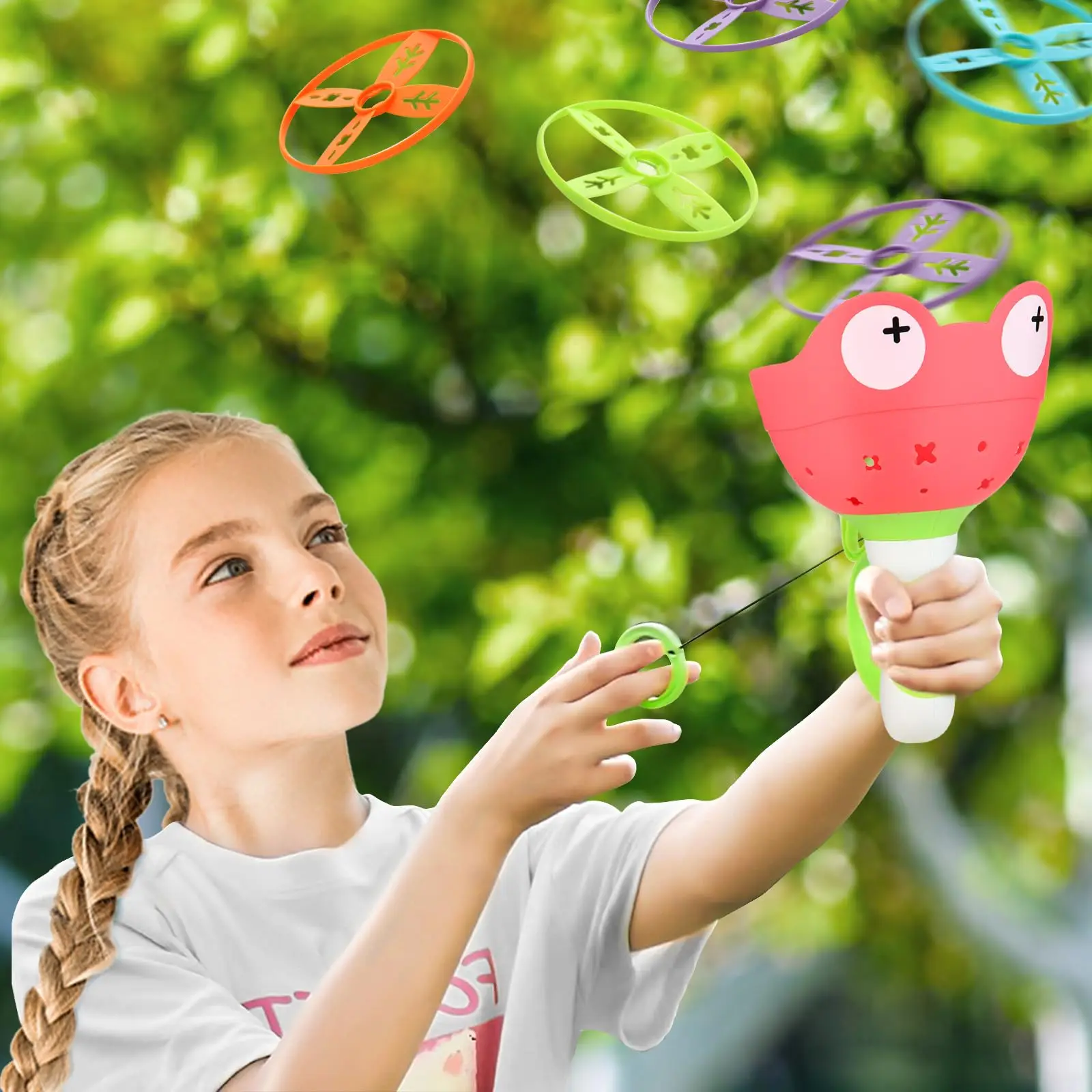 Disco volador lanzador con cuerda para niños, juegos al aire libre