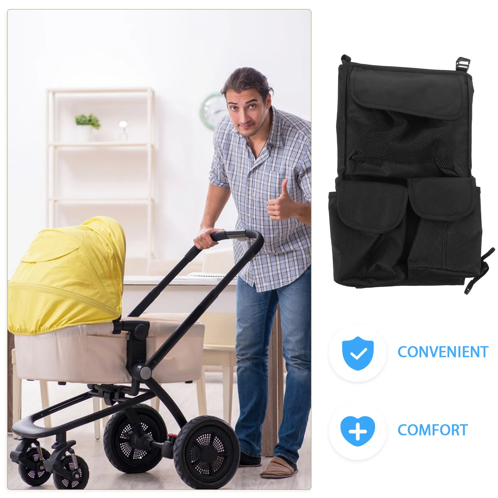 Organizador para cochecito de bebé con cesta malla reutilizable - imagen 2