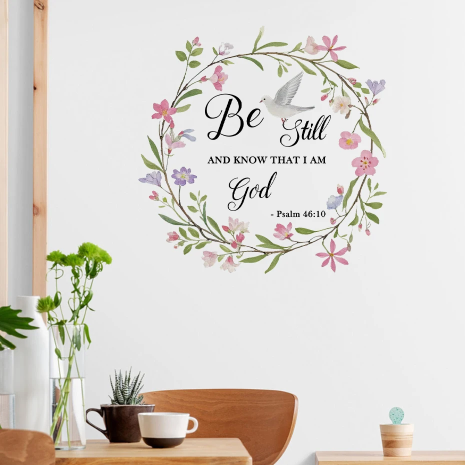 Pegatina de pared vinilo acuarela flores y palomas estilo iglesia - imagen 5