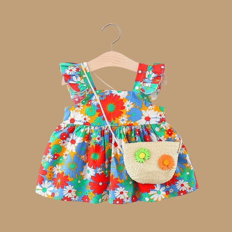 Vestido verano de algodón con lazo floral para niña