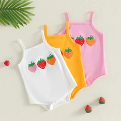 VISgogo mono de verano sin mangas para bebé niña con bordado fresa