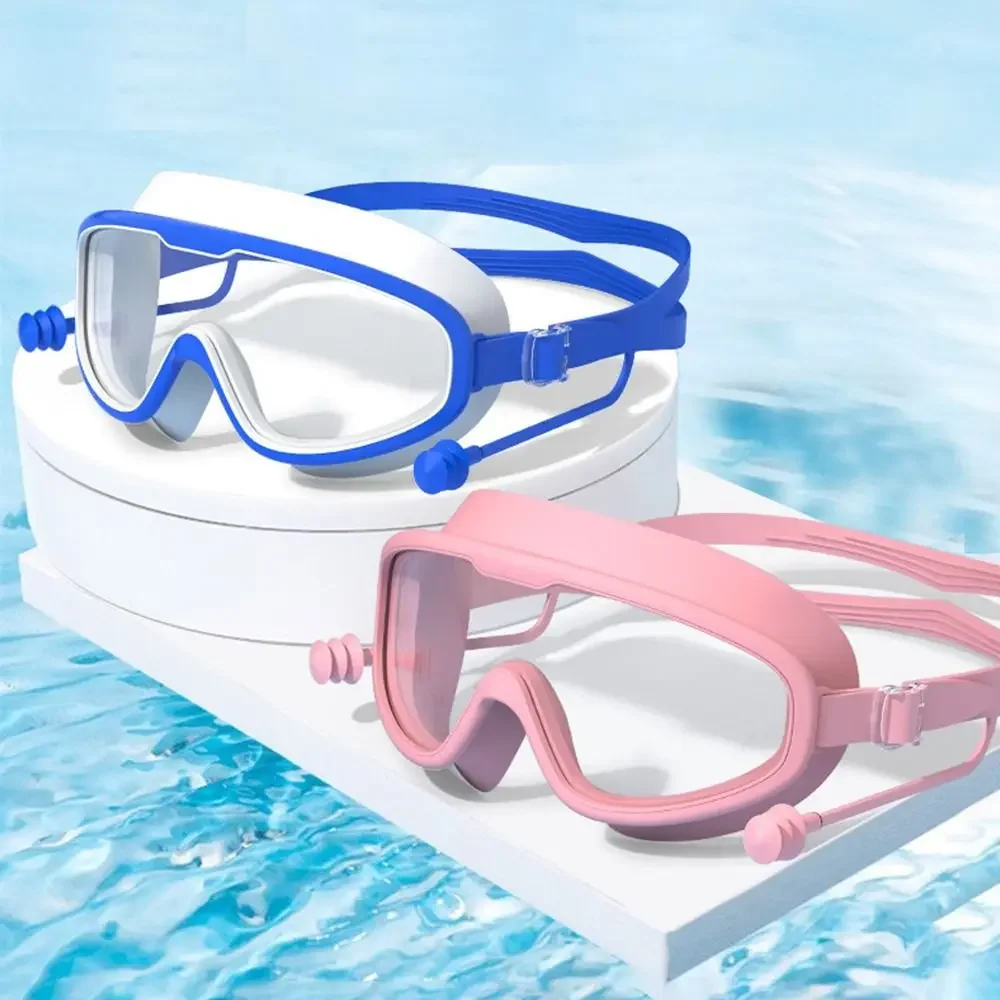 Gafas de natación infantiles de montura grande con tapones para los oídos