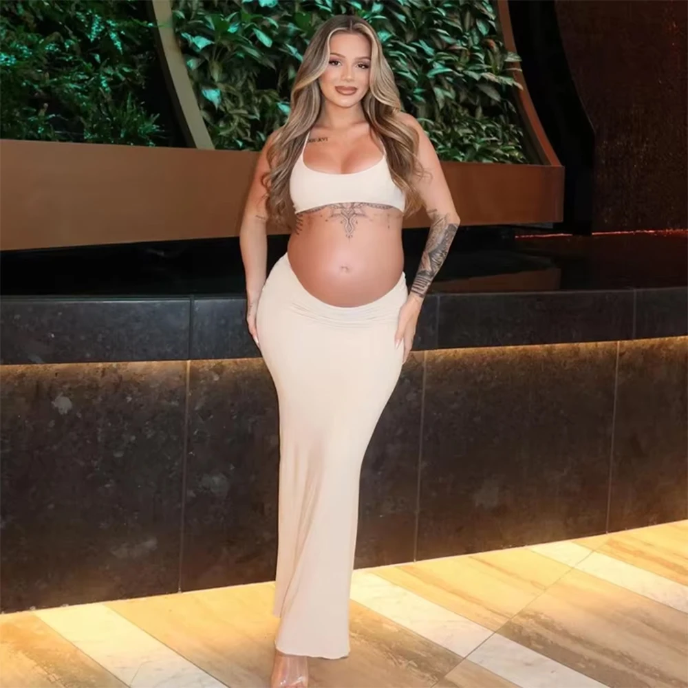 Vestido premamá veraniego para sesión de fotos con espalda abierta - imagen 5