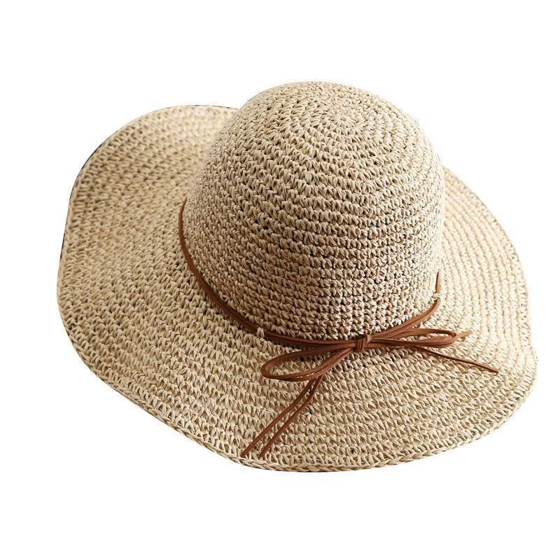 Sombrero de paja Dayan plegable con lazo transpirable para playa - imagen 4