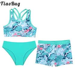Traje de baño para niñas con top corto sin mangas y pantalón