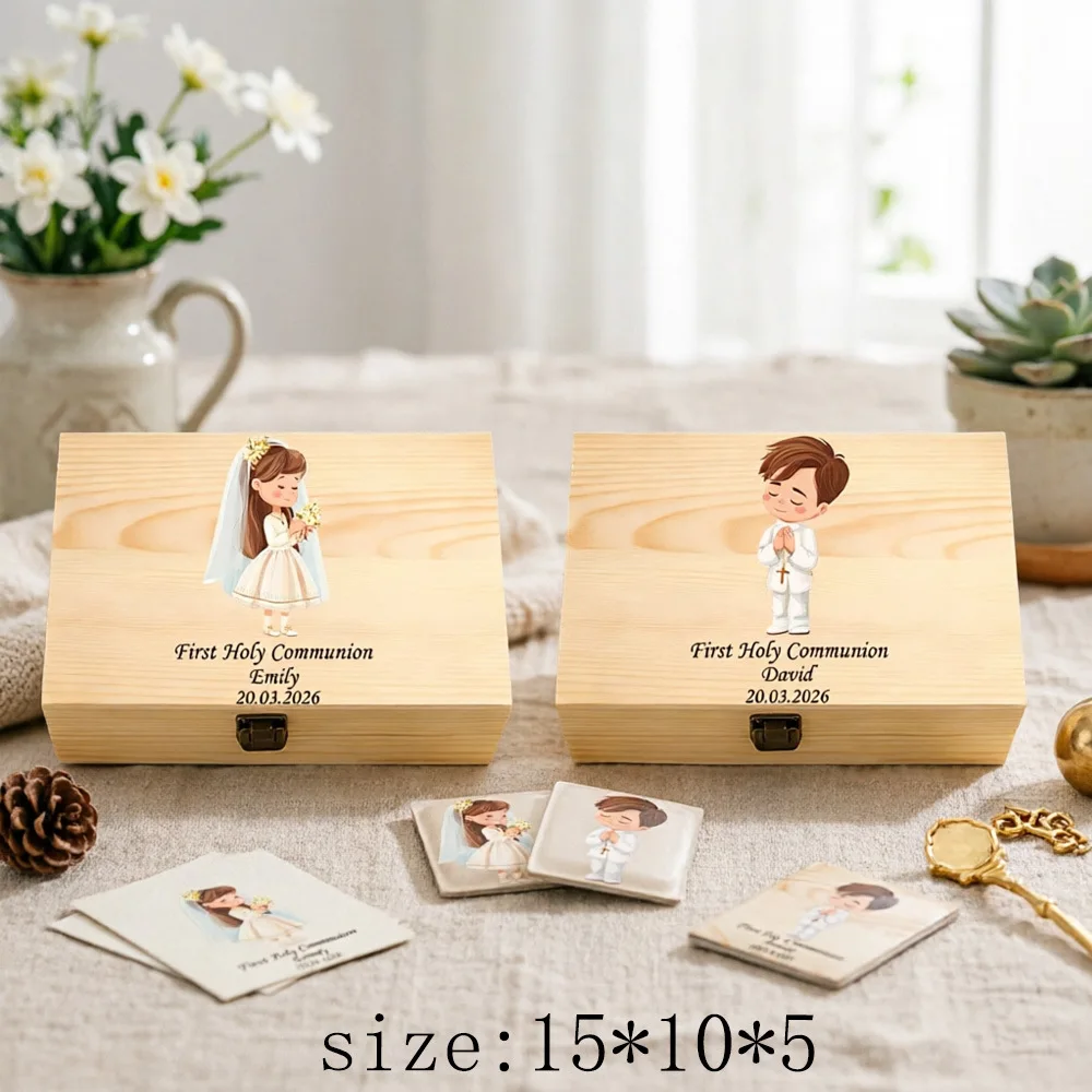 Caja de recuerdos personalizada de madera para Primera Comunión - imagen 5