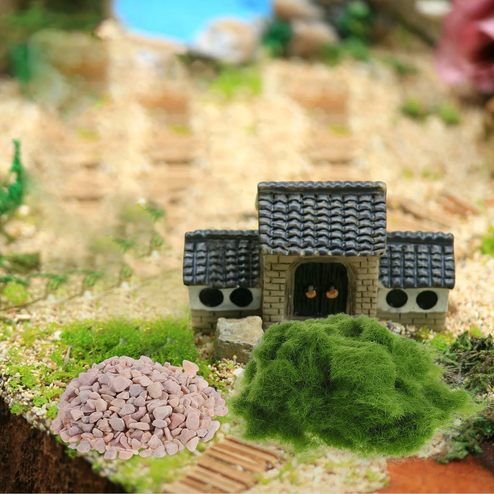 Polvo de césped artificial realista con piedras verdes para maquetas - imagen 2