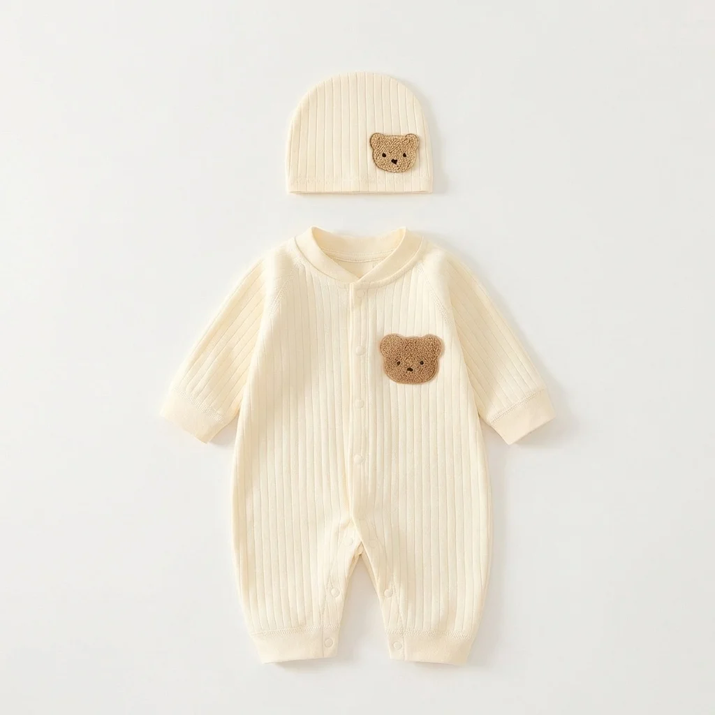 Conjunto de recién nacido de algodón con gorro de oso 3D - imagen 2
