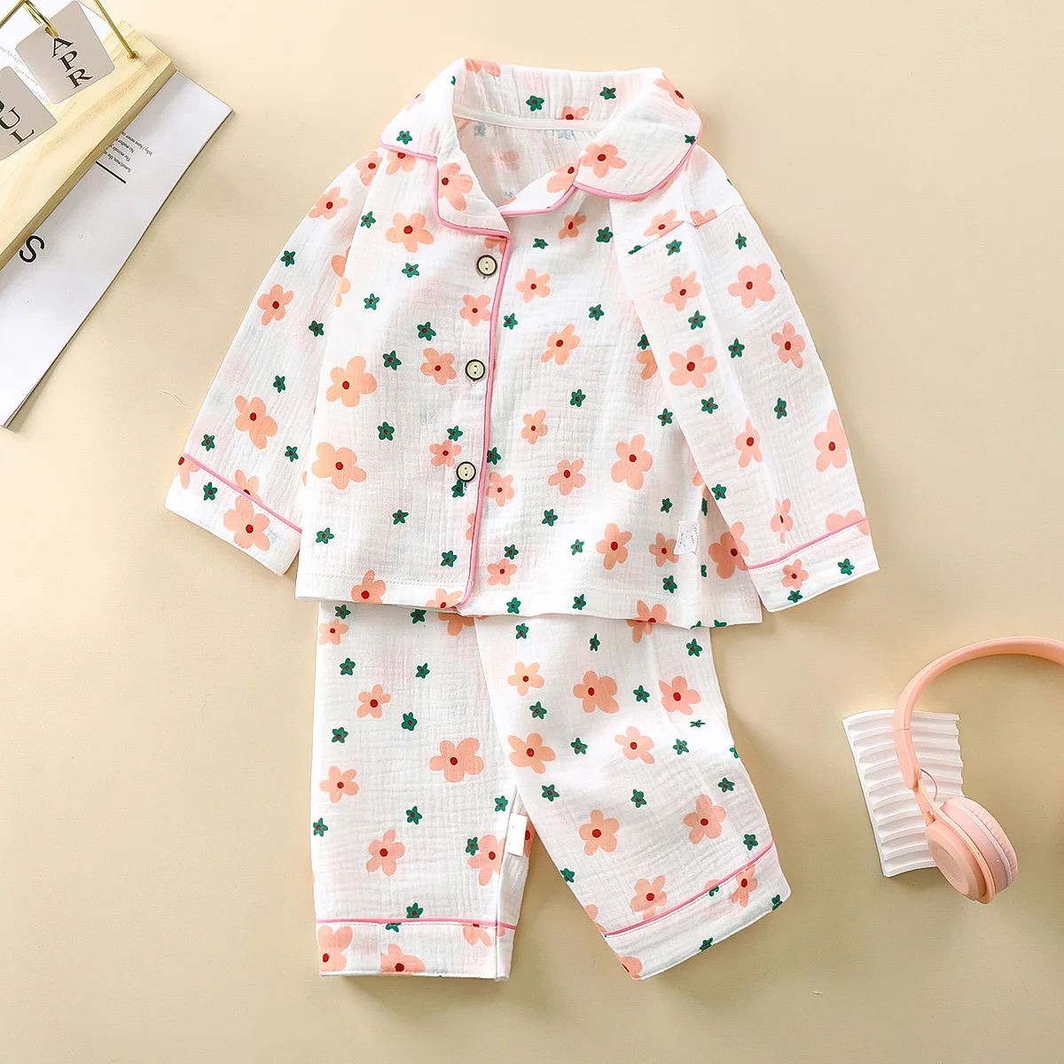 Pijama verano algodón transpirable con solapa para niños y niñas - imagen 3