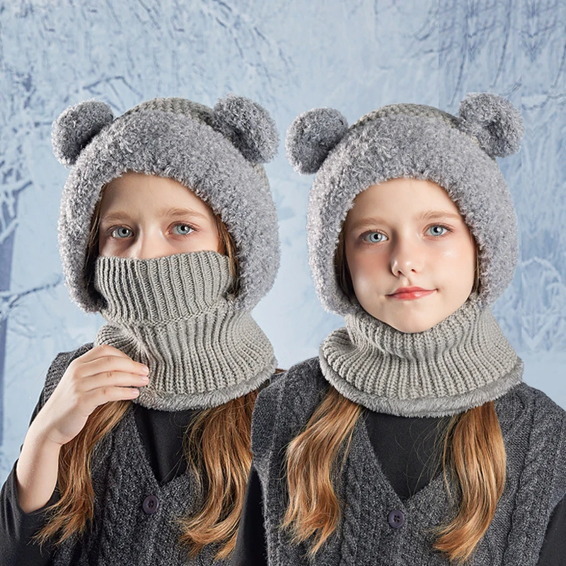 Gorro y bufanda de invierno con máscara de oso – Terciopelo para niño - imagen 2
