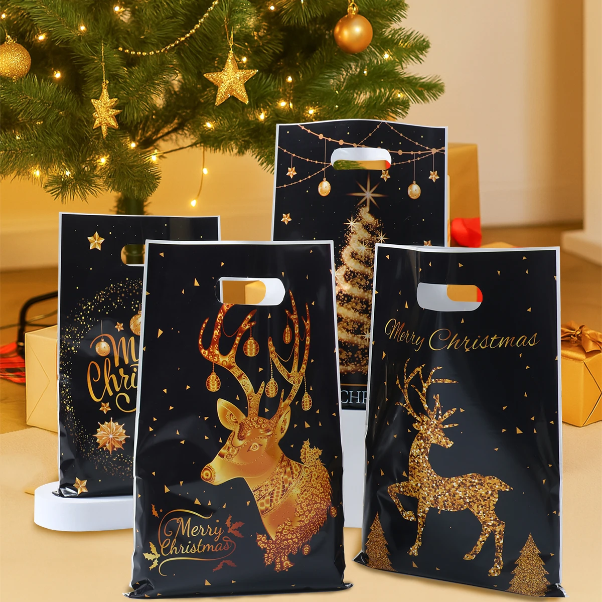 Bolsa regalo Navidad dorada y negra – Plástico resistente - imagen 4