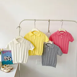 Polo de verano unisex de punto holgado y ventilado, color liso