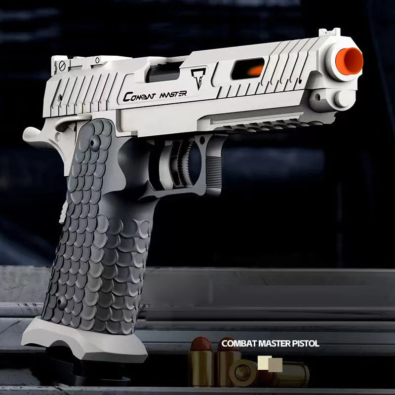 Pistola de juguete estilo USP con diseño realista en tonos neutros