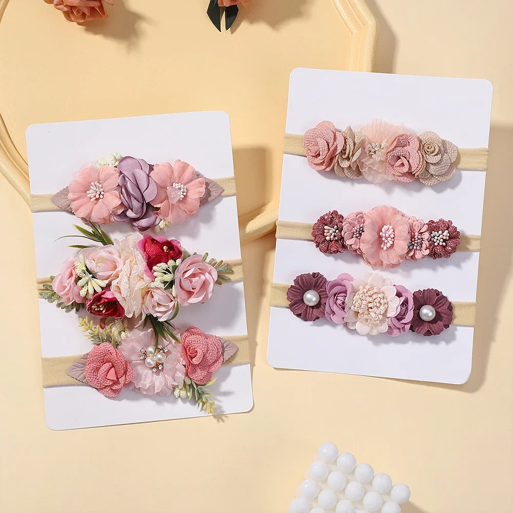 Conjunto diademas florales elásticas nailon para niñas recién nacidas - imagen 4