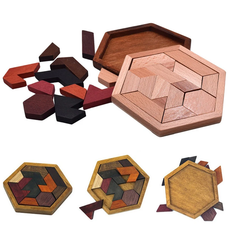 Rompecabezas Montessori de madera geométrico tipo tangram para niños - imagen 5