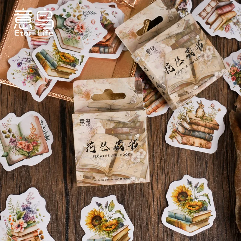 Pegatinas infantiles para diario y agenda con flores, libros