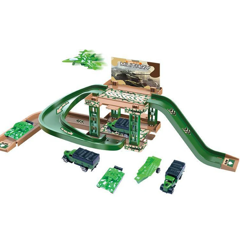 Pista de garaje infantil con rampas y coches – Varios niveles