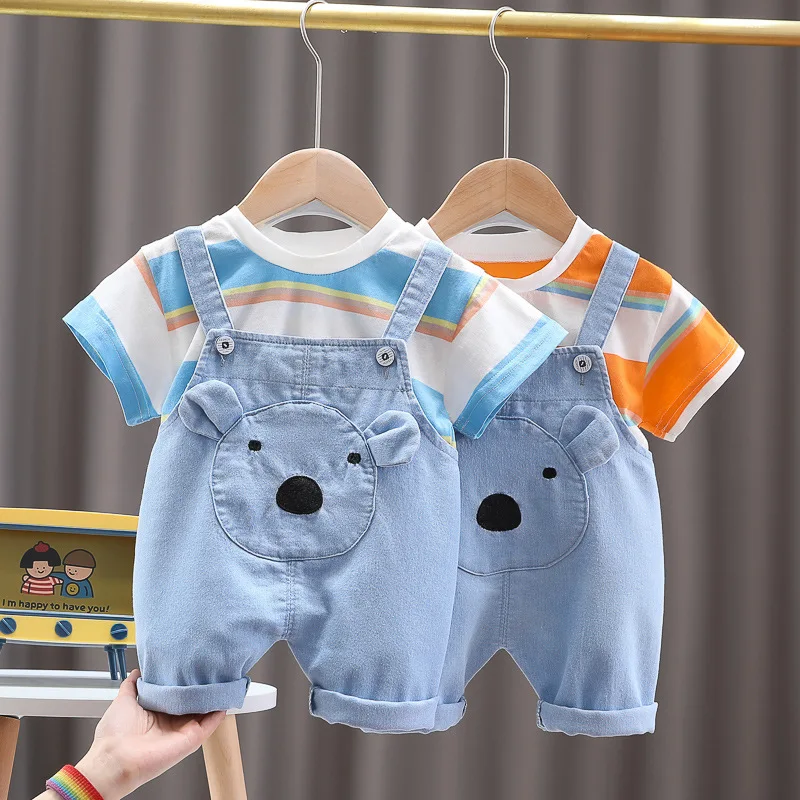 Conjunto algodón bebé: camiseta a rayas y pantalones cortos - imagen 4
