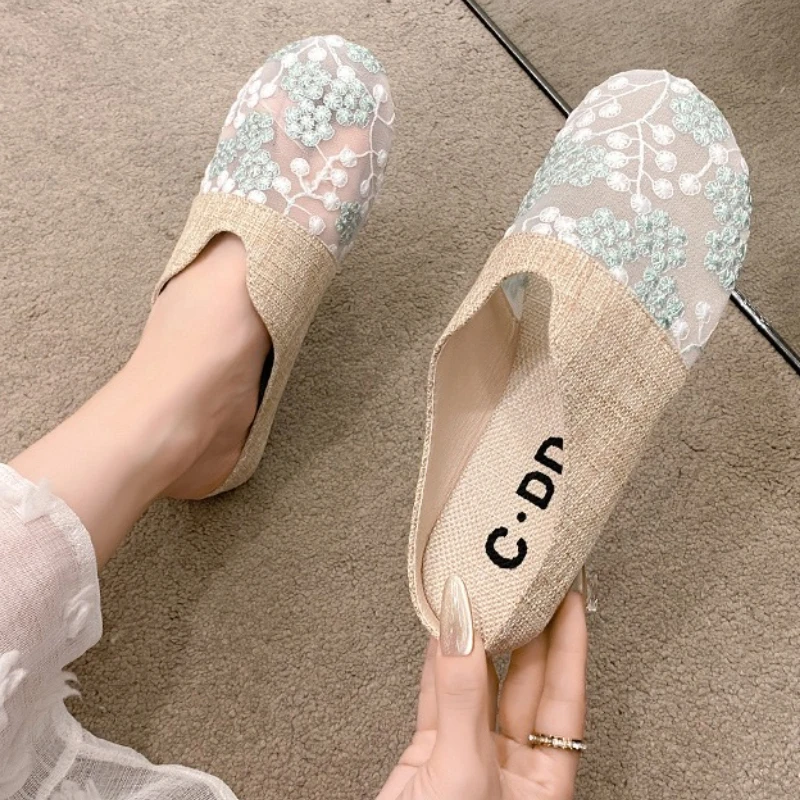 Zapatillas de lino transpirables antideslizantes planas para mujer - imagen 5