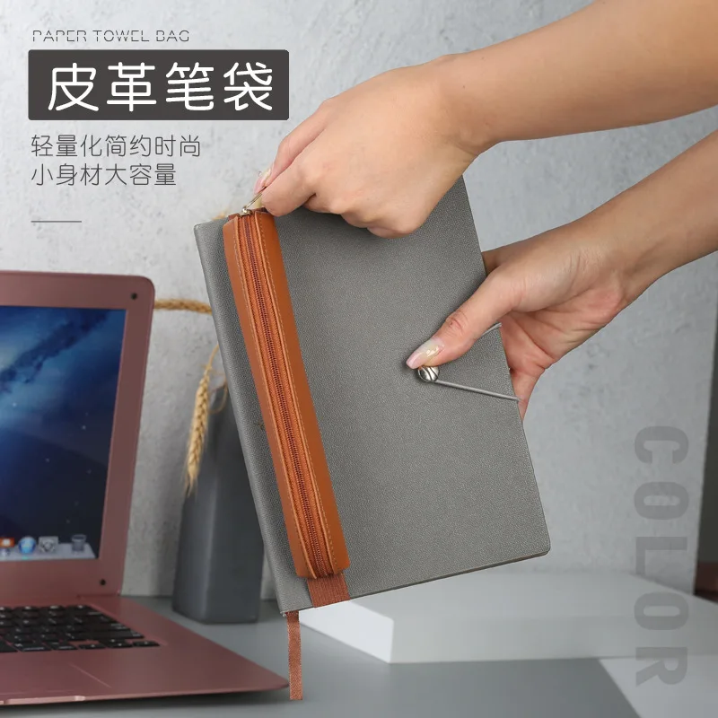 Estuche portatodo de cuero PU con clip y goma elástica - imagen 3