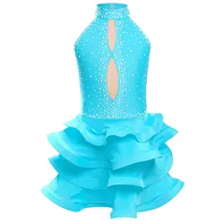Vestido de baile latino para patinaje artístico con pedrería