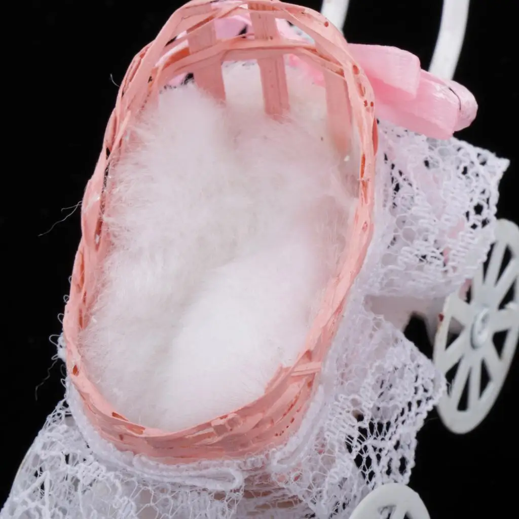 Cochecito de muñecas miniatura de tela rosa para casa - imagen 4