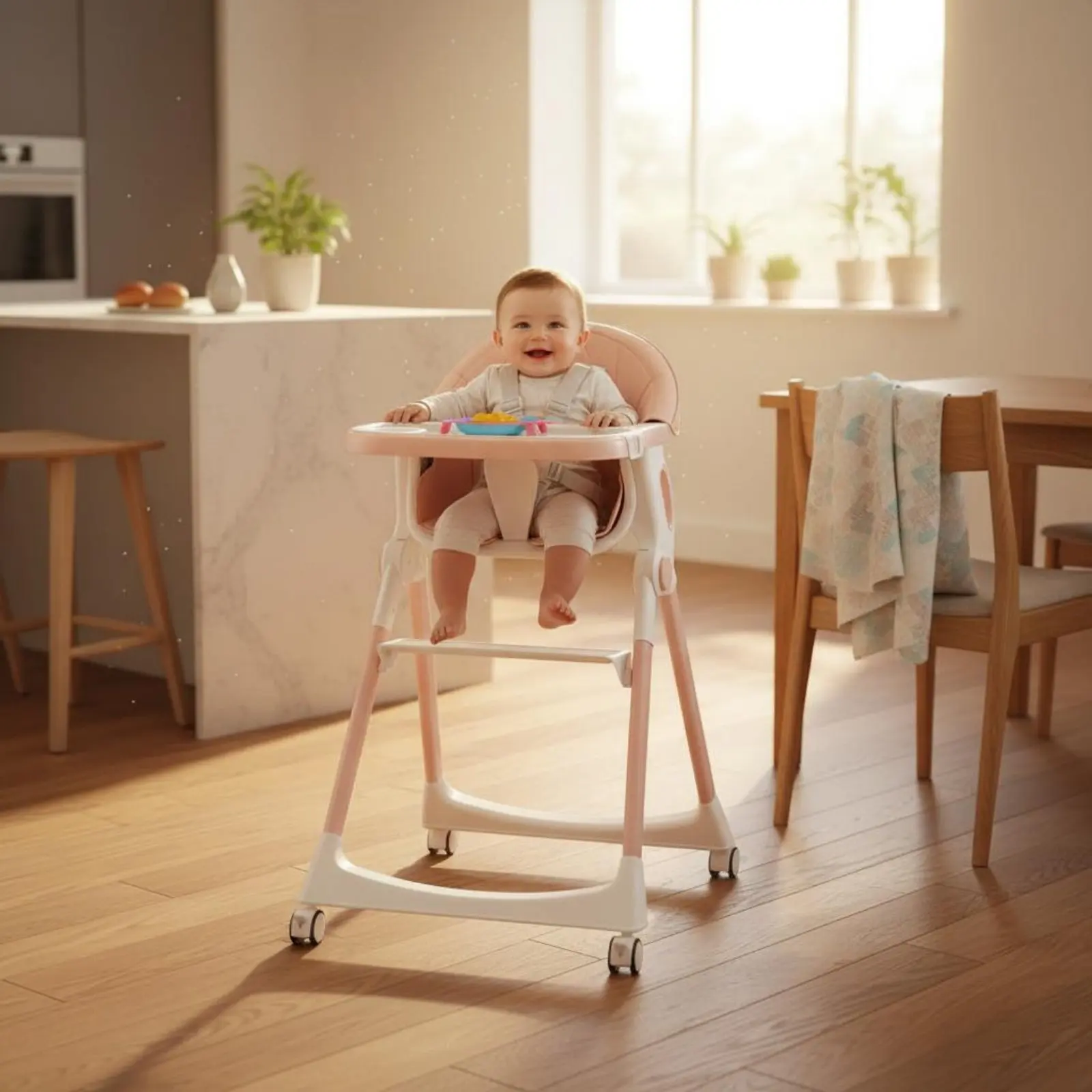 Silla alta de comedor ajustable para bebé con acolchado PU - imagen 4