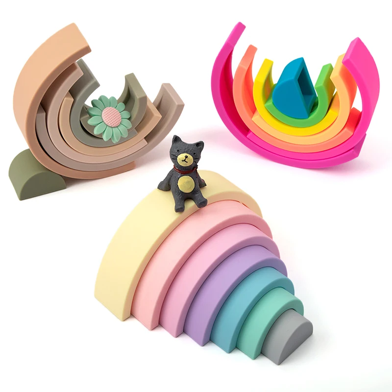 Apilador arcoíris de silicona – Bloques Montessori sensoriales para niños - imagen 4