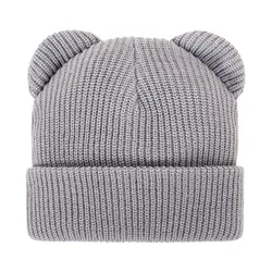 Gorro de invierno tejido con orejas de oso y protección para oídos