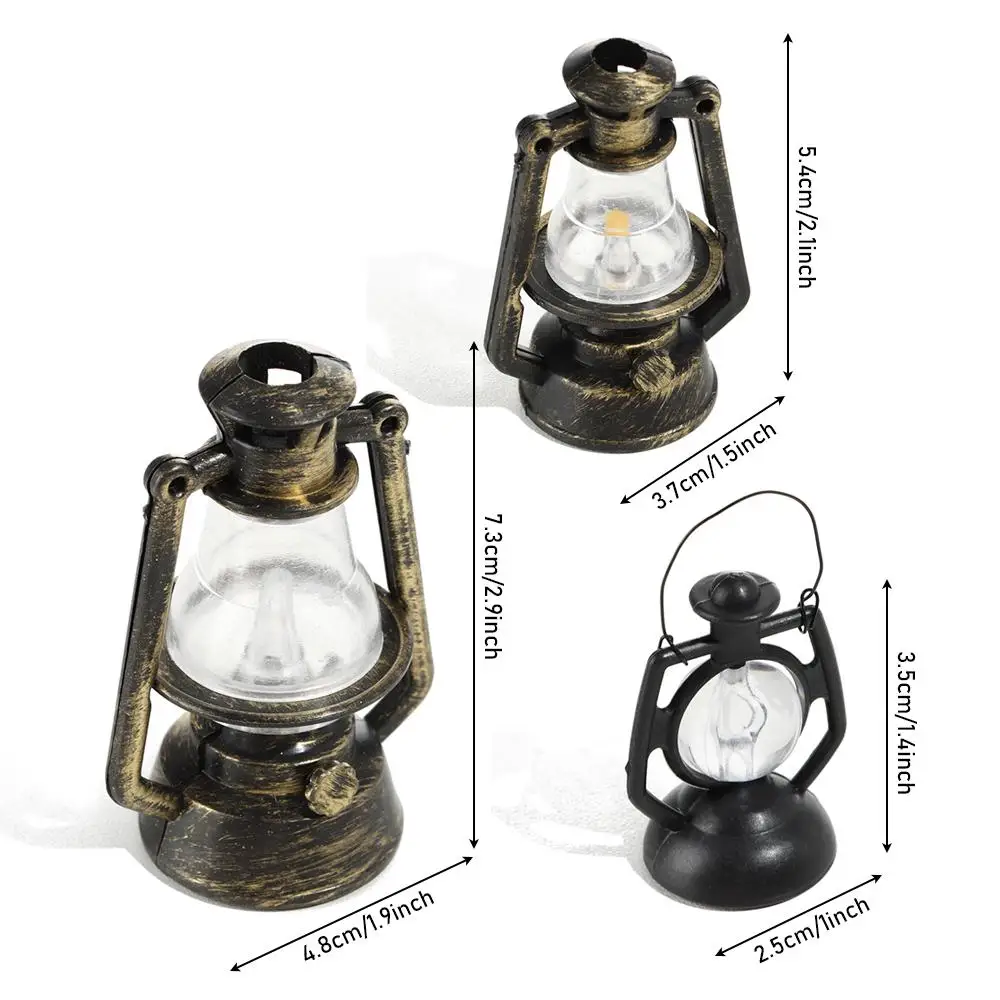 Lámpara de aceite en miniatura estilo bronce para casa de muñecas