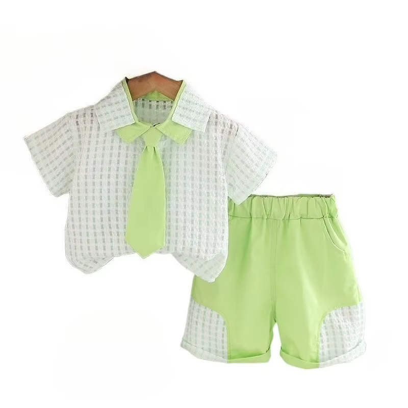 Conjunto de verano para bebé niño camisa a cuadros y pantalón corto - imagen 3
