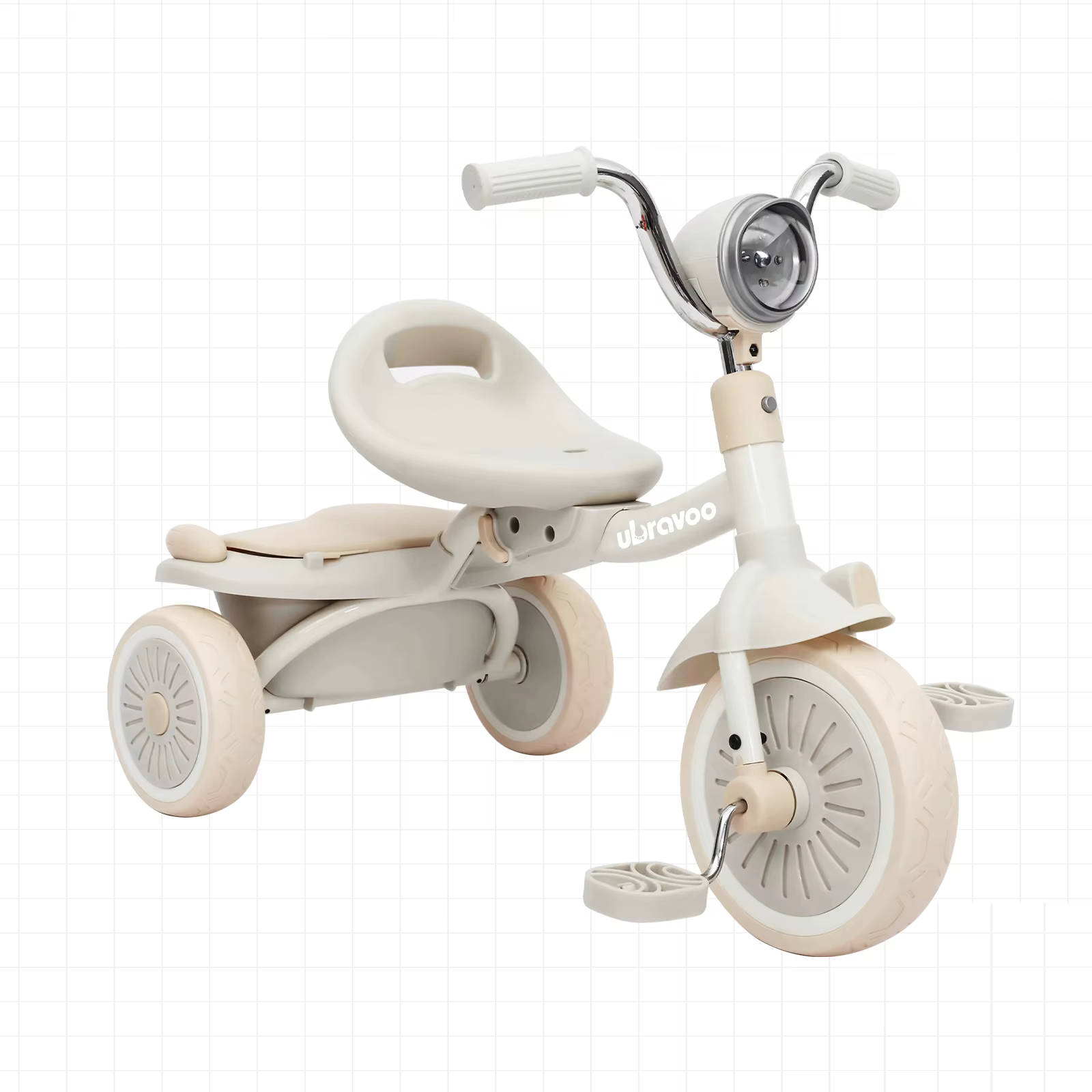 Triciclo UBRAVOO visto de frente con ruedas de PU