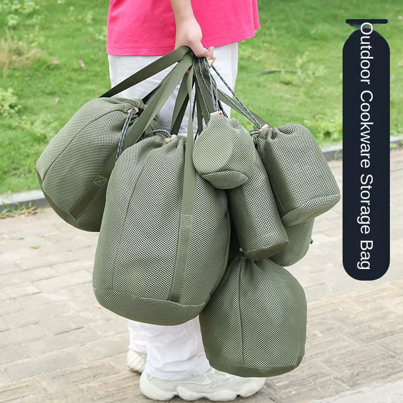 Bolsas organizer de malla con cordón para camping – Pack multicapa