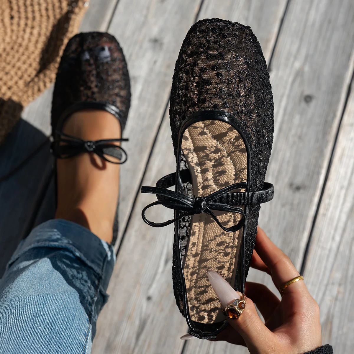 Zapatos Mary Jane de encaje con suela suave para mujer - imagen 3