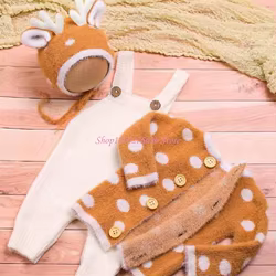 Conjunto de recién nacido para fotos con tirantes y sombrero ciervo