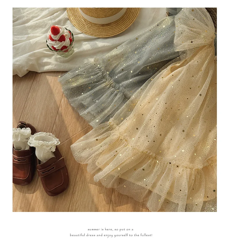 Vestido de verano para niña línea A con estrellas y mangas volantes - imagen 3
