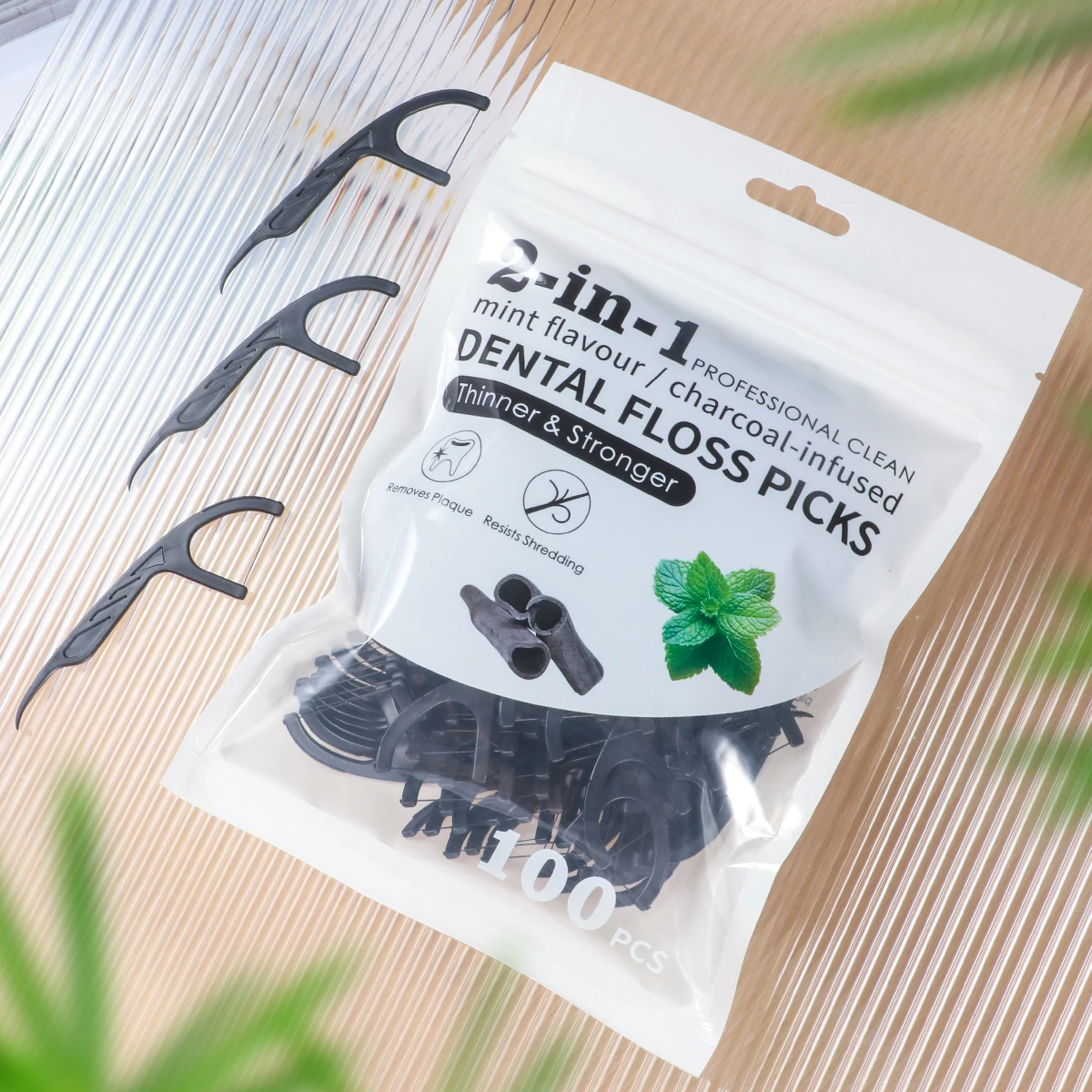 Palo de hilo dental bambú carbón para niños – Sabor menta ultrafino - imagen 5