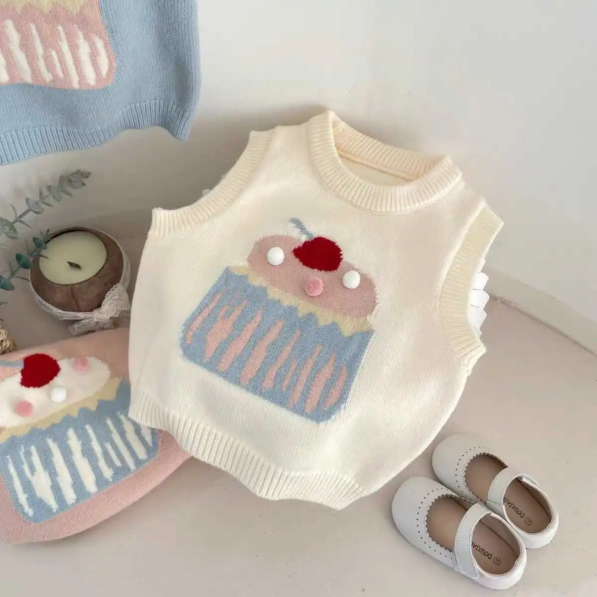 Chaleco de punto para niñas con caída cómoda