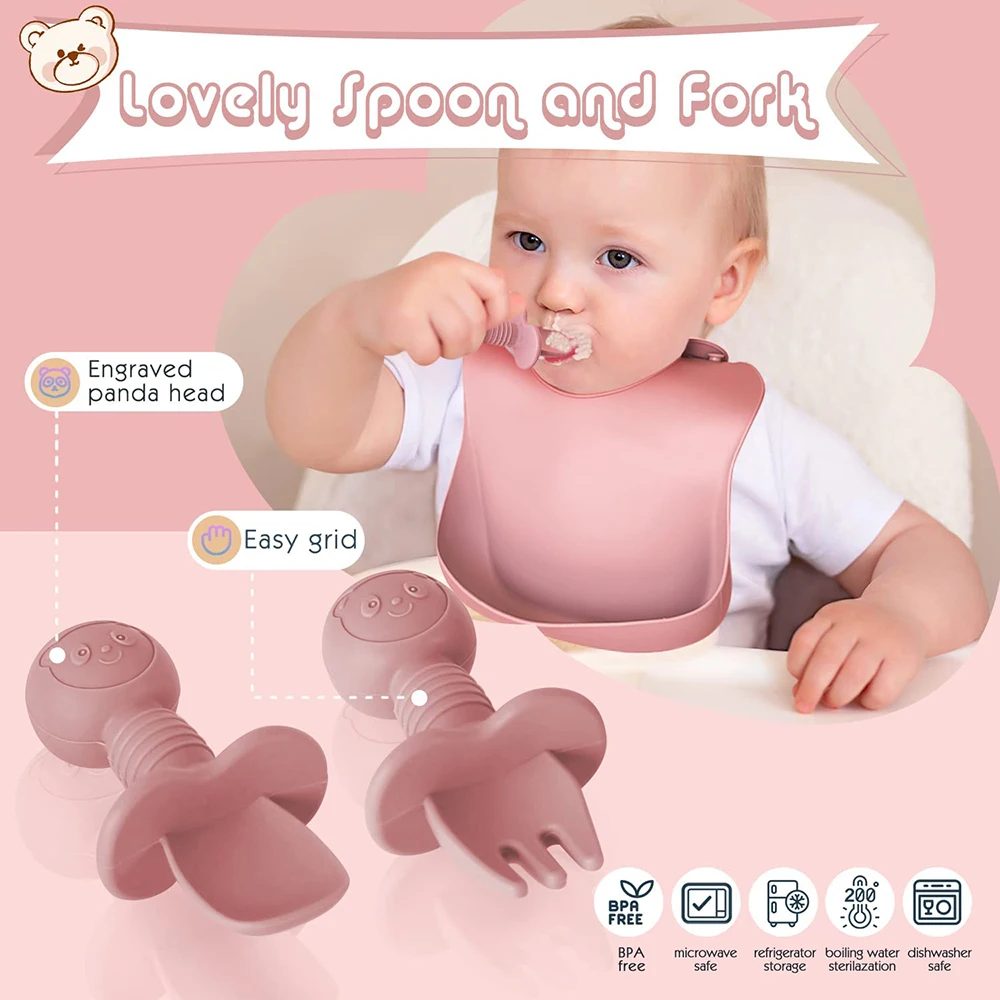 Vajilla silicona bebé con ventosa – Plato dividido y babero infantil