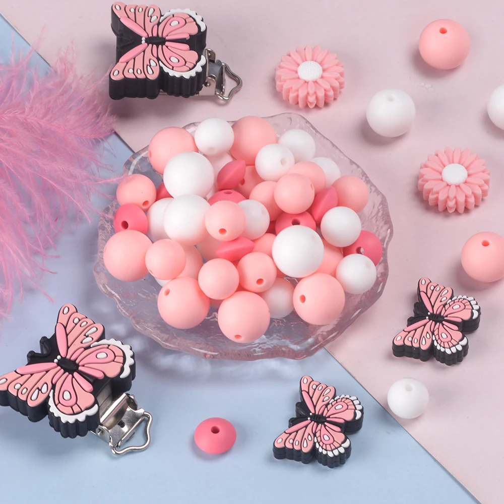 LOFCA collar de dentición con silicona: cuentas mariposa y flores - imagen 4