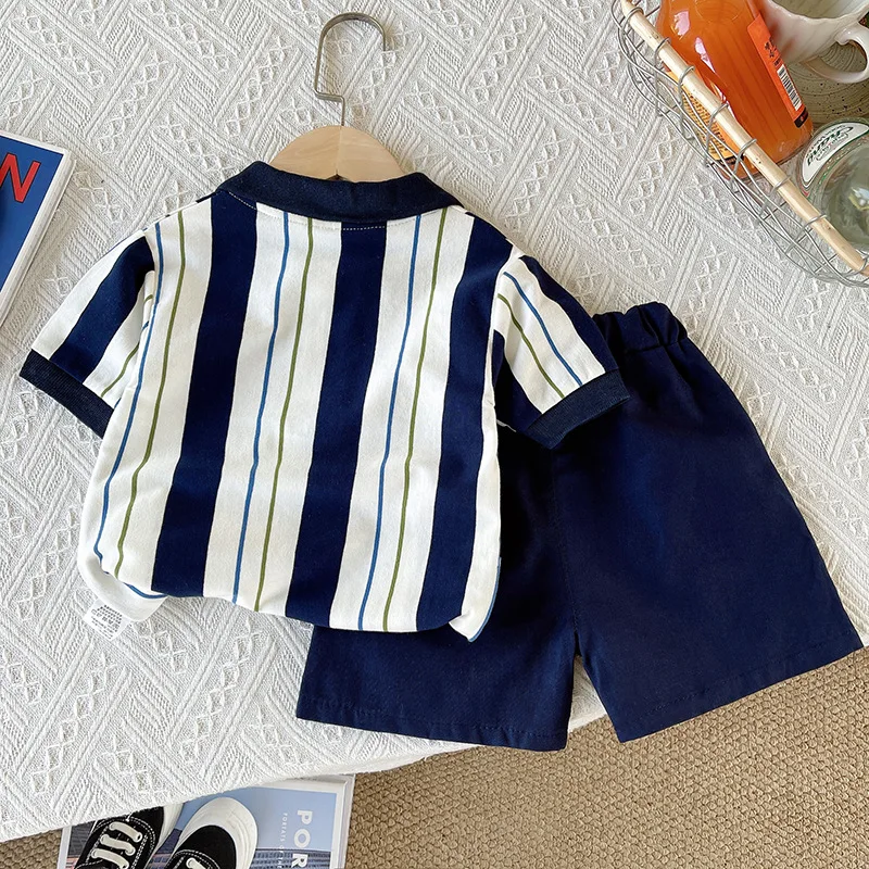 Conjunto verano bebé de algodón a rayas manga corta y pantalón - imagen 2
