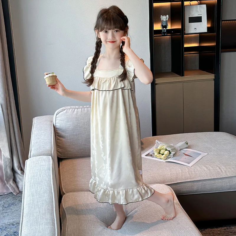 Camisón de encaje princesa para niñas de verano con tirantes finos - imagen 5