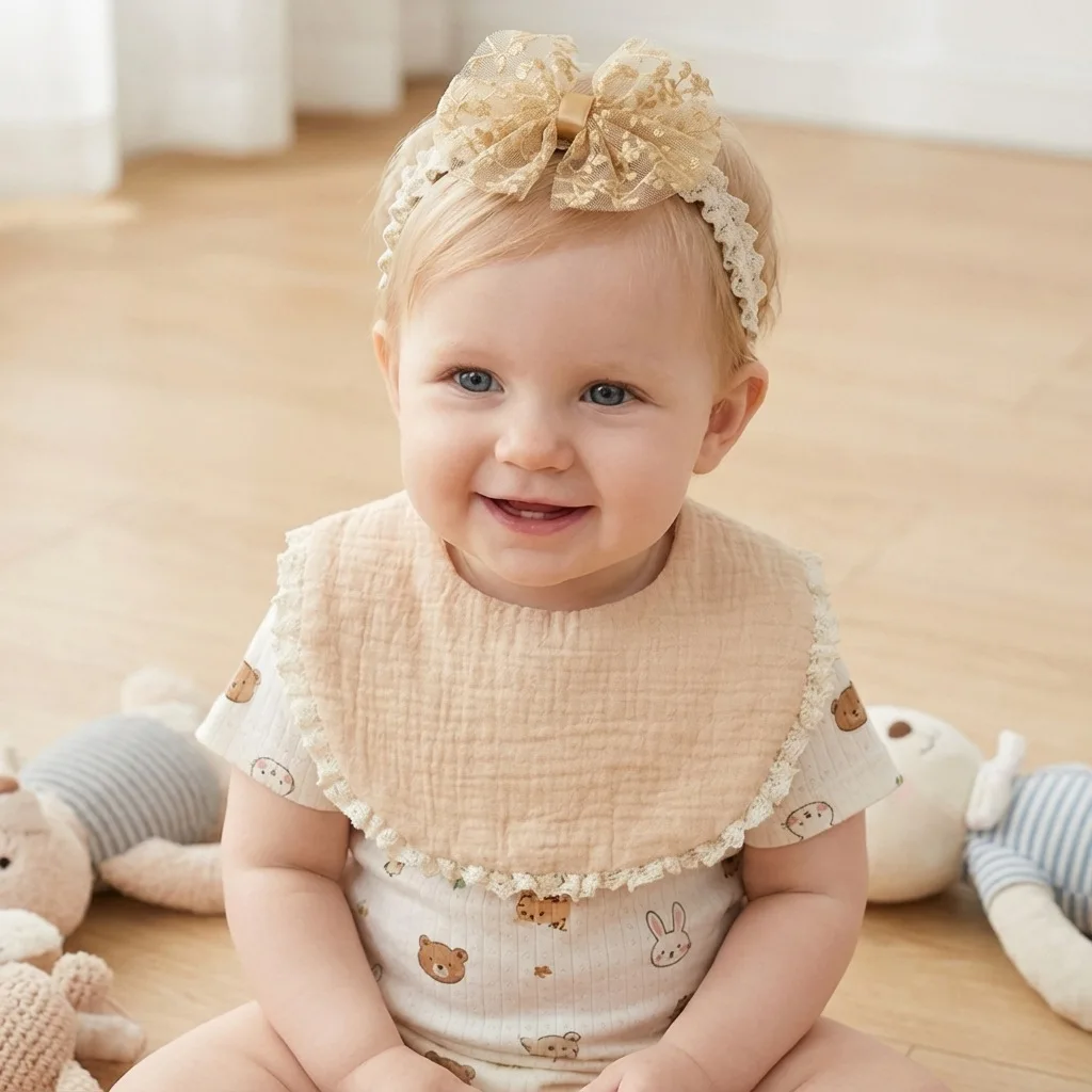 Baberos de bebé con diademas encaje lazo estilo princesa - imagen 2