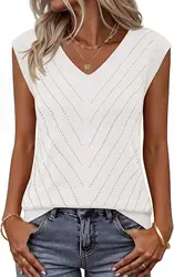 Top de punto sin mangas con cuello en V para niña, estilo elegante