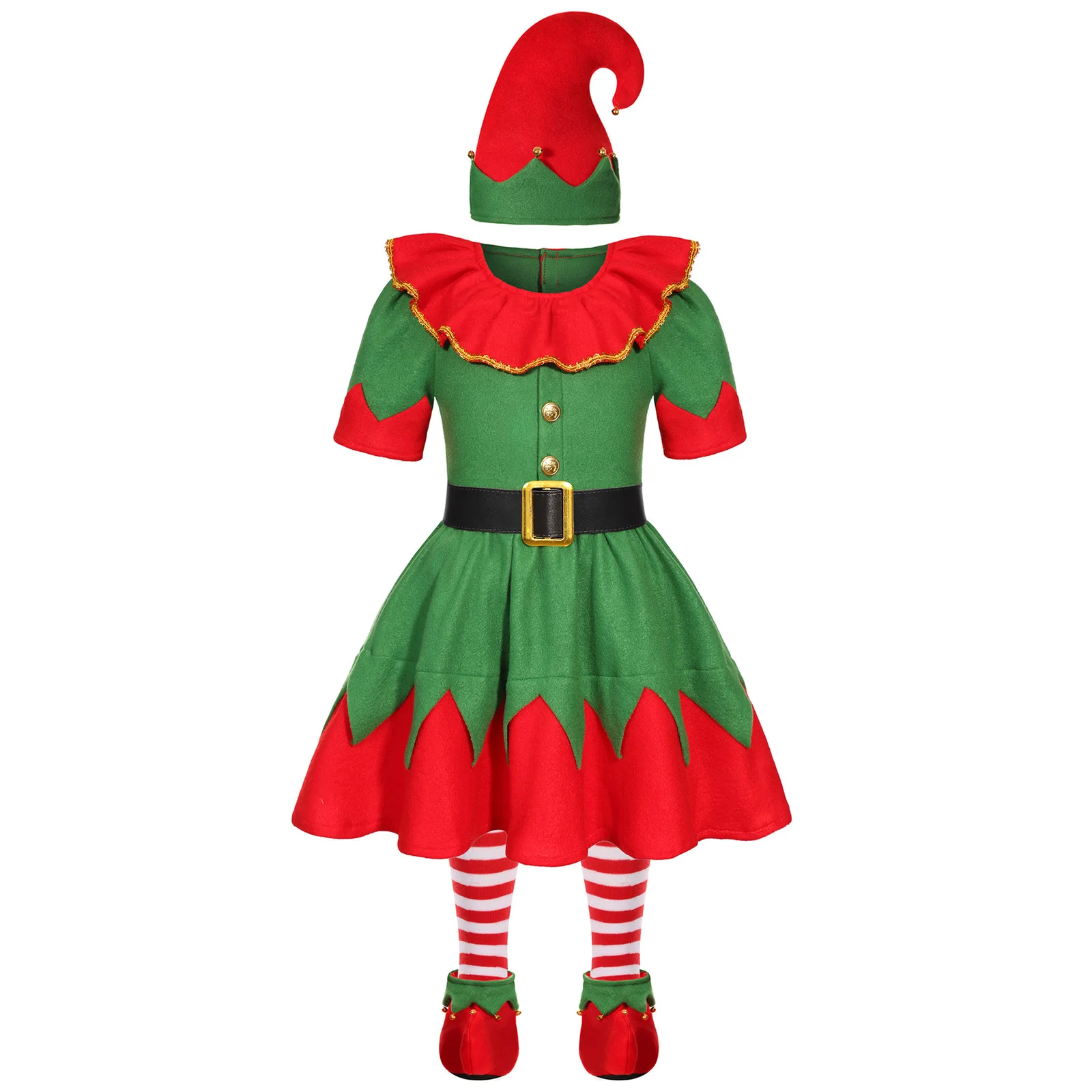 Disfraz de elfo de Navidad para niñas con vestido y sombrero