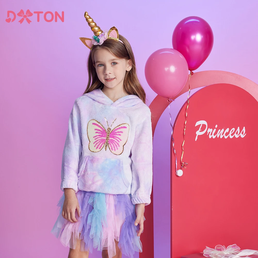DXTON Sudadera con capucha de lana para niña: bolsillo mariposa - imagen 4