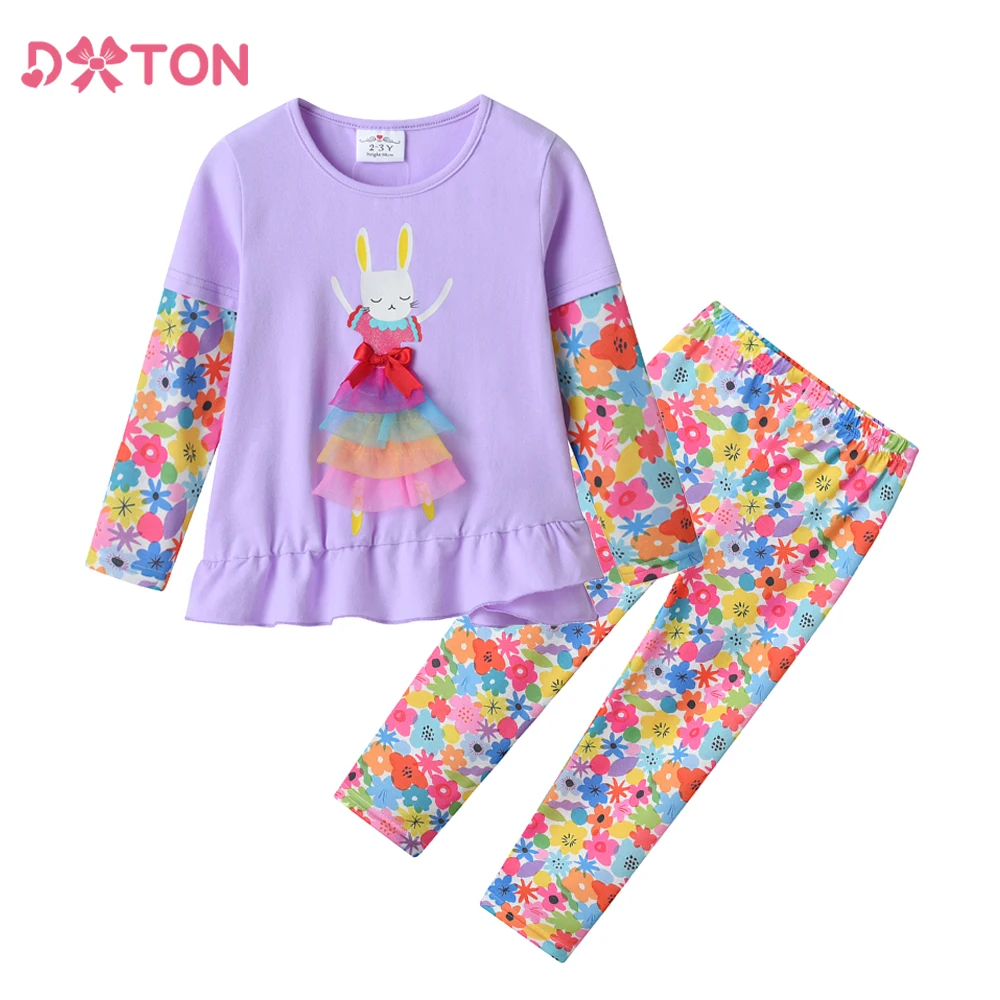 DXTON Conjunto pijama infantil con camiseta de manga y pantalón floral - imagen 4