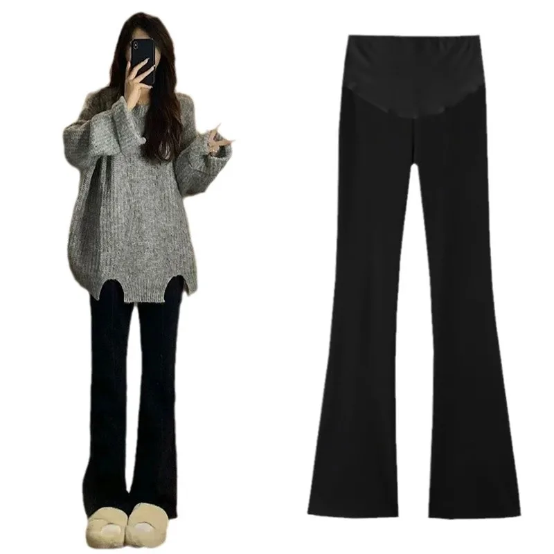 Pantalones de embarazo negros de cintura alta con soporte vientre - imagen 2