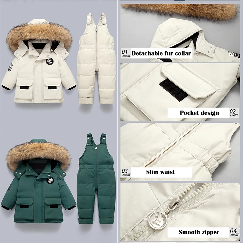 Parka de plumón con cuello de piel natural para niño y niña - imagen 4