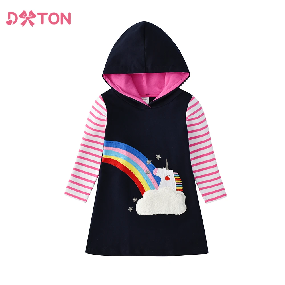 DXTON vestido con capucha a rayas para niña de algodón arcoíris - imagen 4